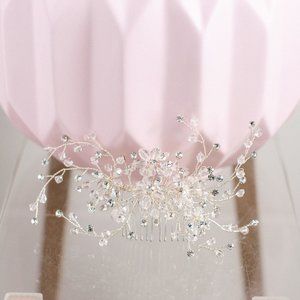 Ethereal Hand Wired Hair Piece Beaded Crystal Rhinestones Flower Wedding Bridal